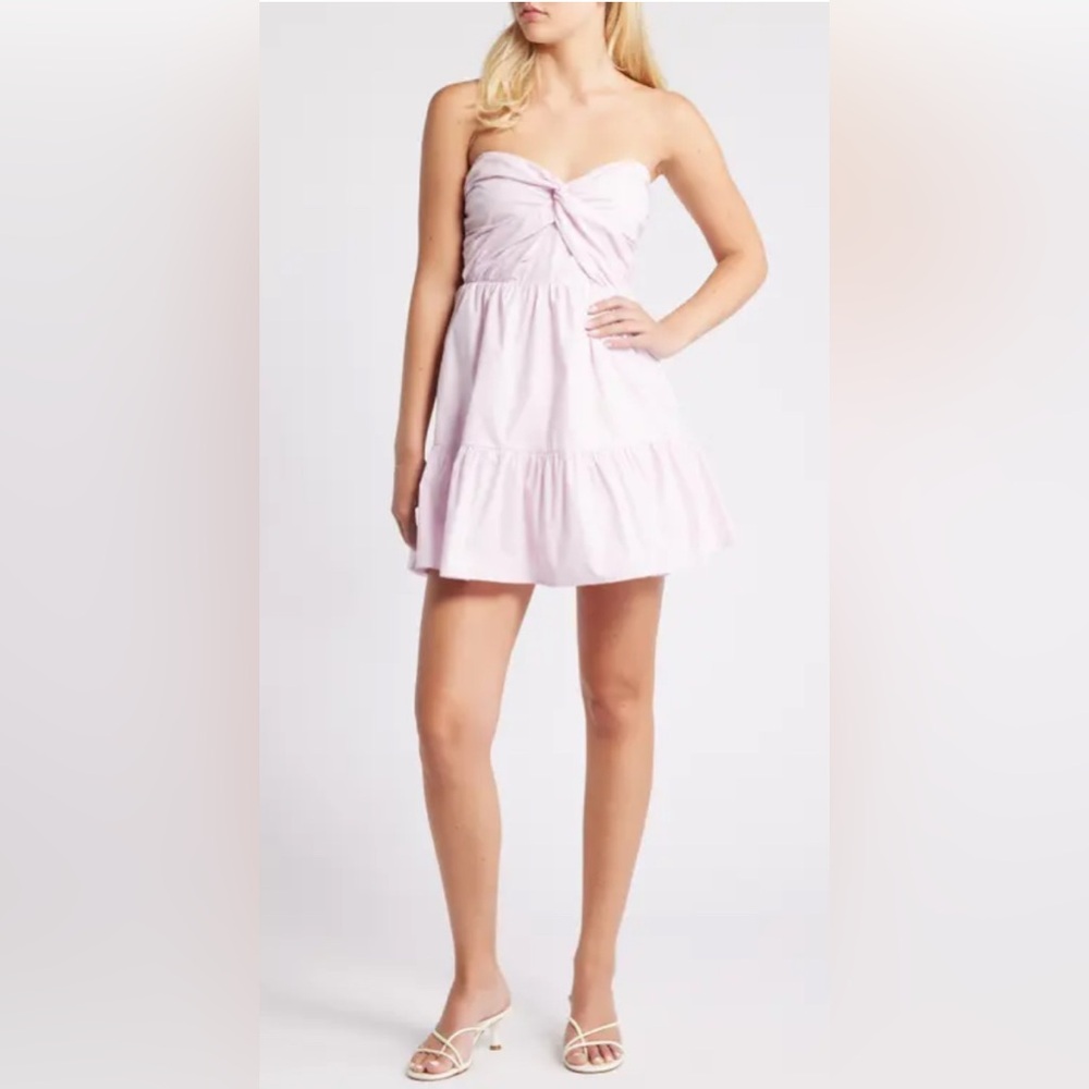 All in Favor Twist Front Strapless Cotton Minidress in Lavender